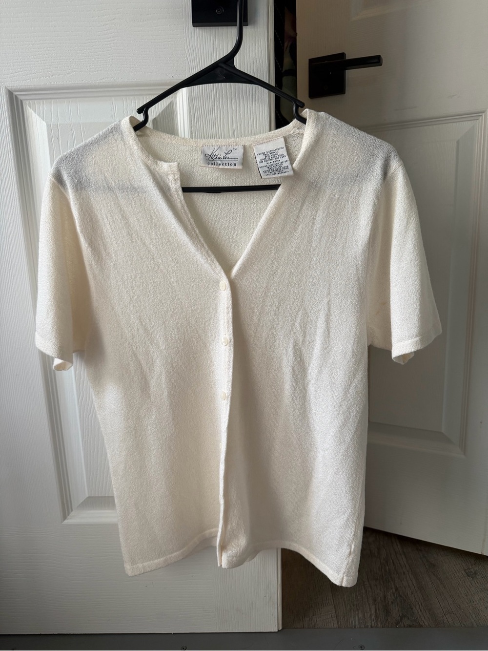Kathie Lee Collection Cream Short-Sleeve Button Front Top